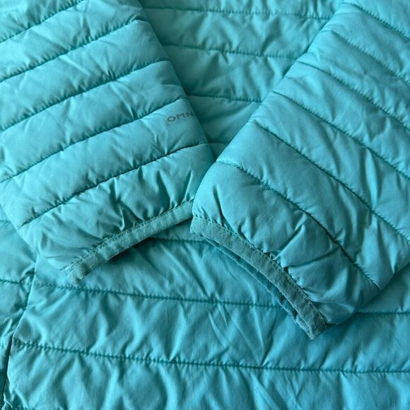 Columbia Girls Size Medium 10/12 Long Length Light Blue Puffer Jacket With Hood - Picture 7 of 11